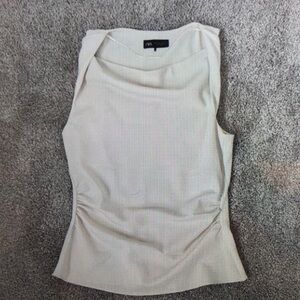 Zara Cream Fitted Ruched Tank Top